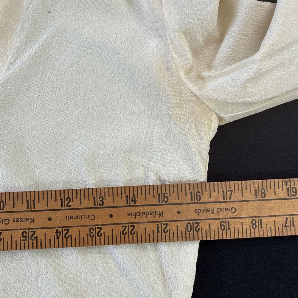 Trina Turk Long Sleeve Blouse Small? Ivory Statement Cuff Gold Buttons STAINS - Picture 9 of 16